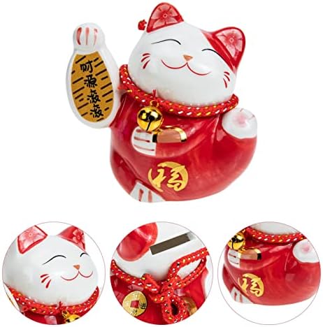 Cabilock Lucky Cat Piggy Bank com sinos chineses ondulando o braço da sorte Banco de moedas de moeda de cerâmica maneki
