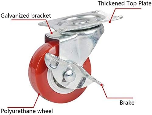 Yiwango 1.5/2 polegadas Rodas de mobília giratória vermelha de giro.
