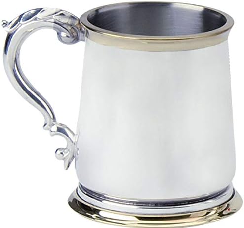 I Luv Ltd Pewter Tankard Brass Rimmed Forma clássica Polida acabamento 1pt Base de vidro