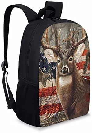 UNICEU DEER AMERICAN FLAG IMPRESSÃO 17 polegadas de grande capacidade Backpack para crianças com alças ajustáveis