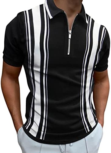 WENKOMG1 Mens listrado Camisa pólo pólo lapela V Tops de verão de verão camiseta de manga curta camiseta de cor sólida