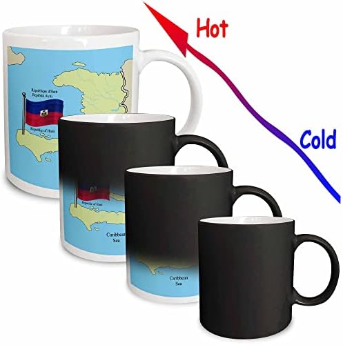 3drose Mug_63254_1 A bandeira e o mapa do Haiti com a República do Haiti impressa em inglês, francês e caneca de cerâmica crioulo,