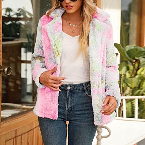 Jaqueta feminina de moda de moda casual lapel lã Fuzzy Faux Shearling Button Casat Oversize Outwear Mulheres Fuzzy Jackets