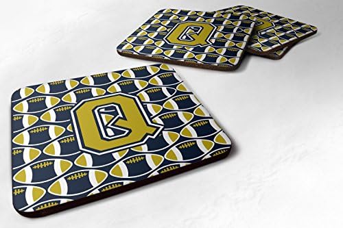 Tesouros de Caroline CJ1074-QFC Letra Q Football Blue e Gold Foam Coaster Conjunto de 4, montanhas-russas de copos