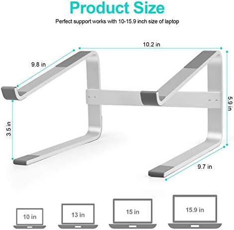 Minishark Laptop Stand ergonômico Laptop de alumínio Montar suporte de computador para mesa, laptop de laptop destacável Riser lapter compatível com todo o MacBook Air Pro entre 10-17 Notebook e Tablet-Silver