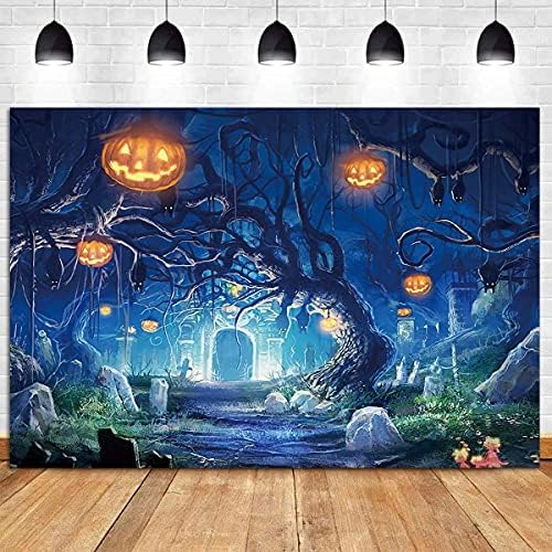 Floresta temática de Halloween Scary Moon Night Night Woods Woods Jack Pumpkins Lanterna Casais de Fotografia