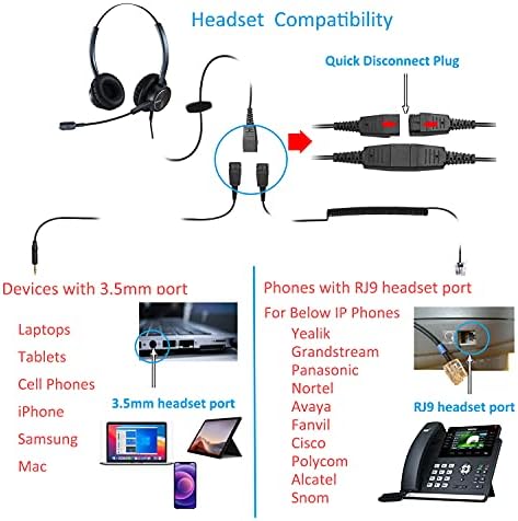 Fone de ouvido do escritório mairdi com conectores RJ9 e 3,5 mm para laptops para deskphone líquido e smartphone, fone de