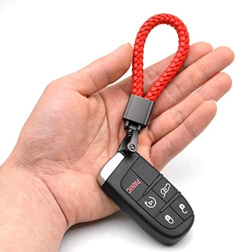 Universal Red Leather Car Fob Keychain Metal Keyring Tecla Treça Correia Chave de corda para homens e mulheres - cor preta