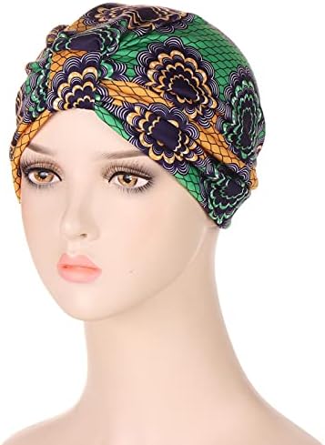 Turbano do nó de alongamento para mulheres Flores Headwrap Hat Hat Slouchy Muslim Headscarf Pré-amarrado Caps de caveira vintage