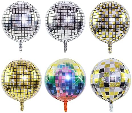 Conjunto de balões de discoteca multicolorida, decorações de balões de bola de disco, balões de papel alumínio grandes para o ano