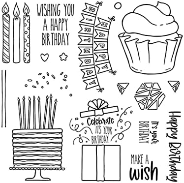 Arbuya Banner de bolo de feliz aniversário Faça um desejo de carimbos claros decorativos para fazer cartões de aniversário e scrapbooking