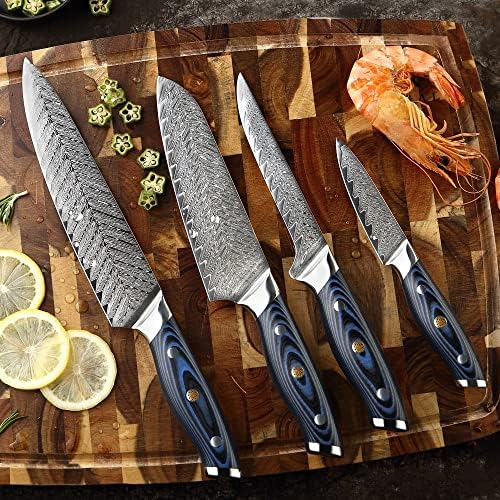 Conjuntos de faca de cozinha, 4pcs damasco chef faca profissional Japão Japão Sankotu Cleaver Sonding Gyuto Kitchen
