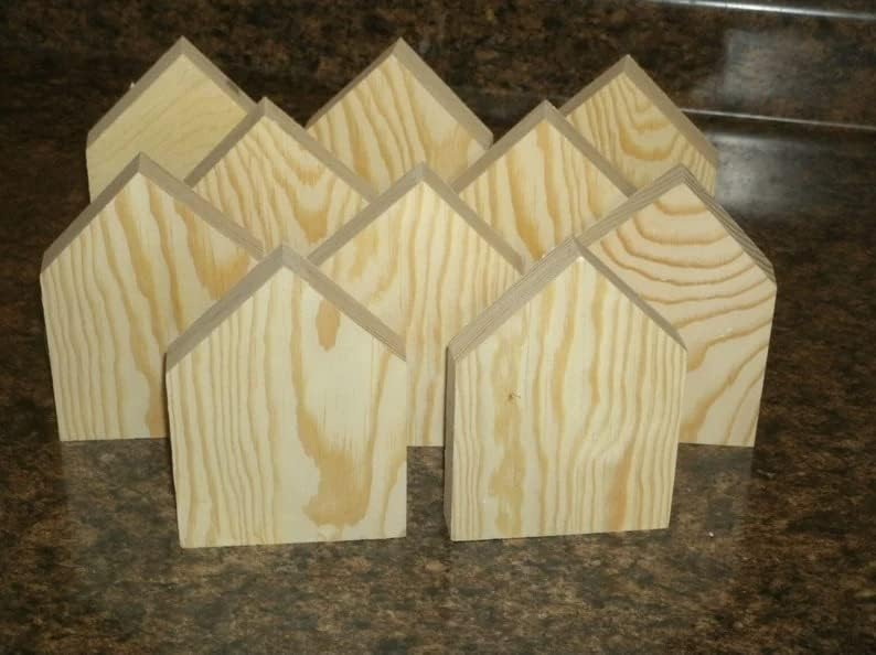10 PCS Formidades de madeira inacabadas fofas, casa de madeira, casa de madeira, blocos de madeira, casa de madeira,