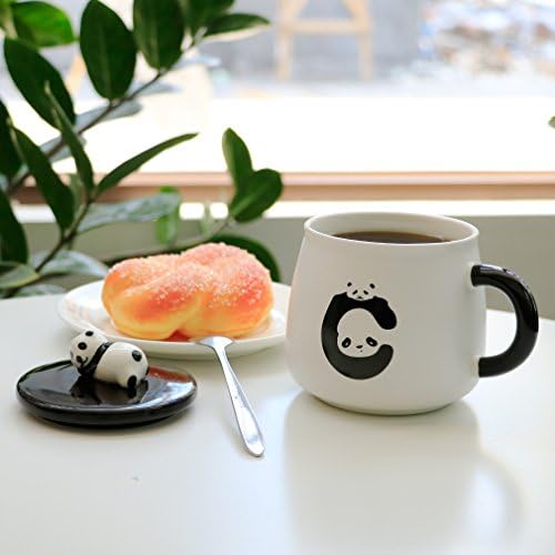 Teagas Cute Black & White 3D PANDA CUSHO DE CAFÉ com colher de aço inoxidável, presente para os amantes de panda