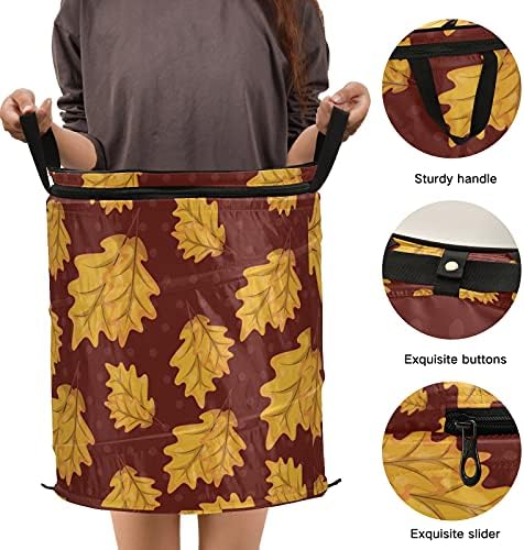 Folhas de outono Ação de Graças Pop Up Laundry Horty com tampa de tampa com zíper cesta de roupa dobrável com alças Organizador