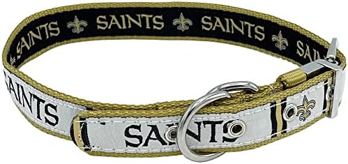 Pets First Orleans Saints Saints Reversível NFL Size de colarinho de cão médio, colar de estimação de dois lados premium com sua