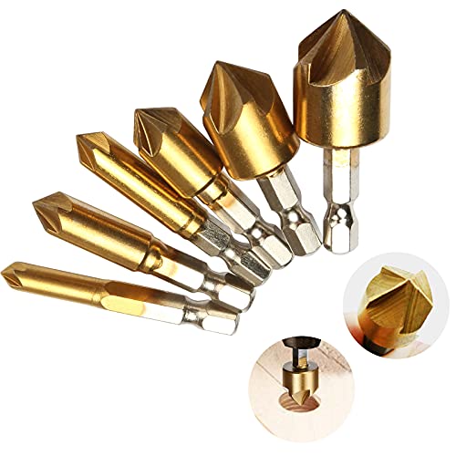 Bit de broca de rocha, Baban Countersink Drill Bit Set 6 PCS 1/4 '' HEX HANK HSS 5 FLUTE CONTTERSINK 90 Graus Ferramentas