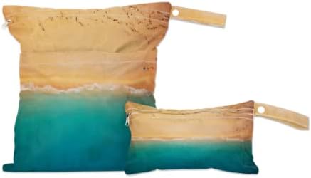 Sea Ocean Beach Saco molhado Saco seco 2 com zíper, bolsa de fraldas de fraldas de pano bolsa de organizador de água