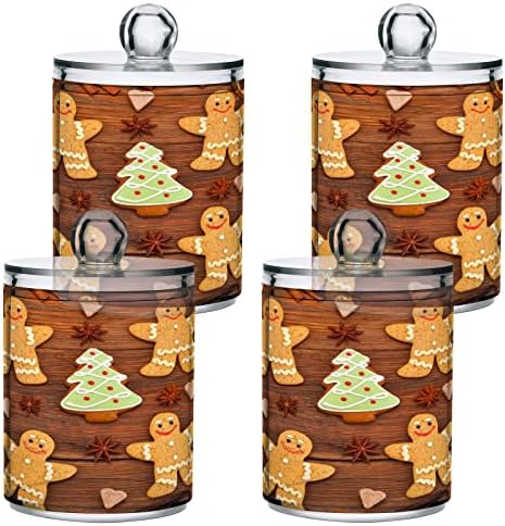 Alaza 2 Pack Qtip Dispenser Dispenser Gingerbread Cinnamon Bathranizer Caras para bolas de algodão/swabs/almofadas/fio