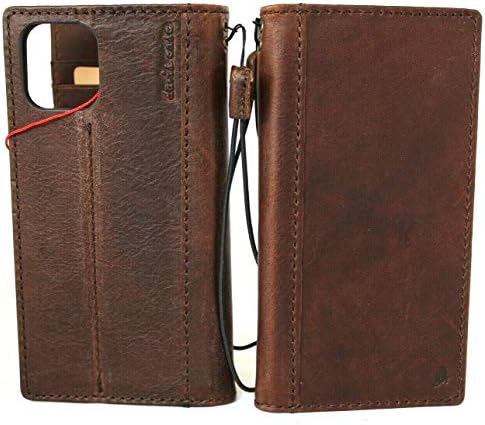 Jafo Genuine Classic Dark Leather Caso para iPhone 12 Pro Max Book Slim Wallet Capa artesanal Id ID da janela de crédito