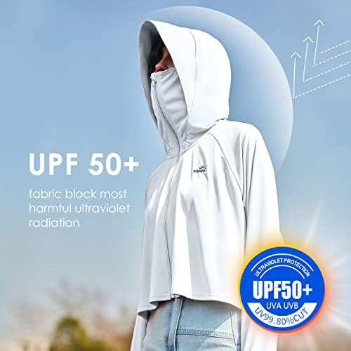 Ohrain Women's Sun Protection UPF 50+ Jaqueta de manga longa de molas compridas Coverbate leve de roupas de banho ao ar
