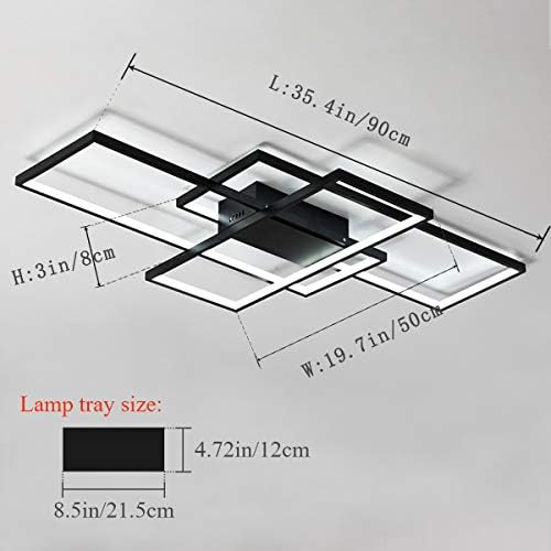 Luz de teto de LED Jaycomey, lâmpada de teto moderno de 75W, lustre de LED preto de acrílico de 3 quadrados, lustrador de luminária