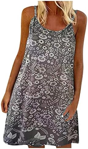 Vestido de tanque feminino iqka sem mangas o pescoço de verão mini vestidos de férias camisas de praia vestidos