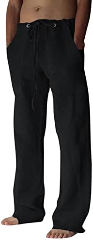 Calça calças masculinas retas casual diário sólido de comprimento completo calças de bolso de bolso de cintura média preto