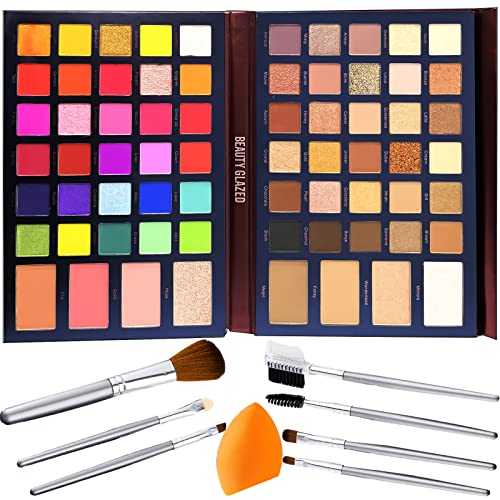 Paleta de sombra envidraçada de beleza, 68 cores vibrantes Paleta de destaque para sombra dos olhos, Mattes SHMMERS METALICANTES PALETE