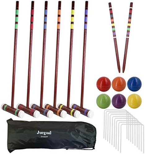 Juegoal seis jogadores Deluxe croquet conjunto com marretas de madeira, bolas coloridas, bolsa resistente para adultos e