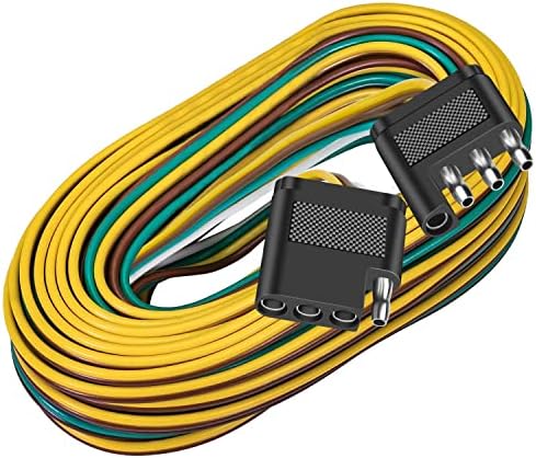 Suzco 34 '4 Wire 4-Flat Trailer Kit de extensão de cinto de fiação leve, SAE J1128 personalizado com fio de 4' de terra