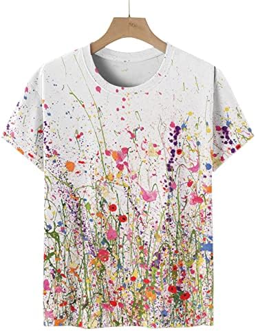 Ladies Crewneck spandex t camisetas de lounge blusas de camiseta de manga curta Flor de borboleta FLOR GRAPHIC LOLH