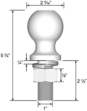 Quick Products QP-HB3016B 2-5/16 Bola de engate cromado-1-1/4 Diâmetro x 2-1/2 Shank de comprimento-12.000 libras.