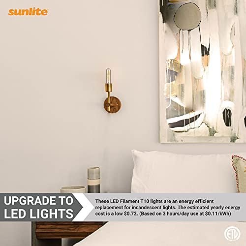 Sunlite 41149 LED Filamento T10 Bulbo tubular, 6 watts, 460 lúmens, Base E26 Média, Dimmable, 128 mm, 85 Cri, ETL listado, 2200K