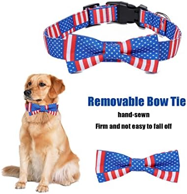 BNIBOL 4 de julho American Flag Dog Collars com gravata borboleta removível e fivela de liberação rápida, segurança para