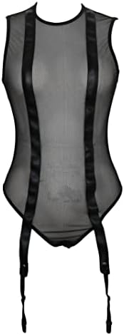 Aruia de lingerie de couro falsa para mulheres parques de collant molhados com cinto de liga de uma peça de malha