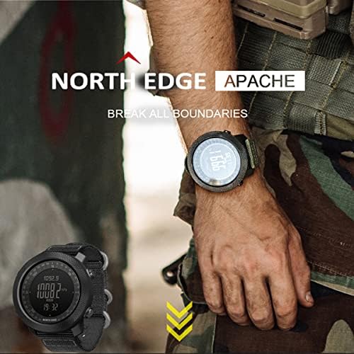 North Edge-Apache Men's Sport Watches para caminhada de aventura de sobrevivência tática ao ar livre ， iluminação de fundo, 5ATM à prova d'água ， com barômetro de altímetro do exército militar ， Pedômetro ， Pacer ， Wrist Digital Watch ， Dial grande