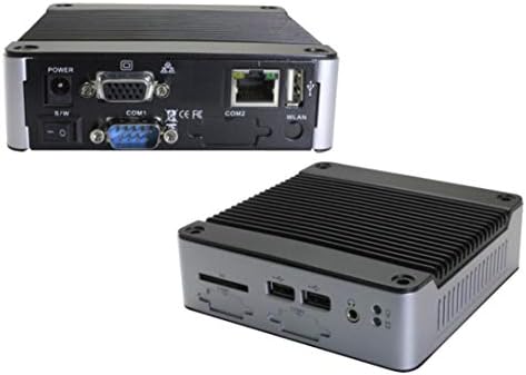 Mini Box PC EB-3360-L2851C3 suporta saída VGA, RS-485 x 1, RS-232 x 3 e energia automática ligada. Possui um Ethernet