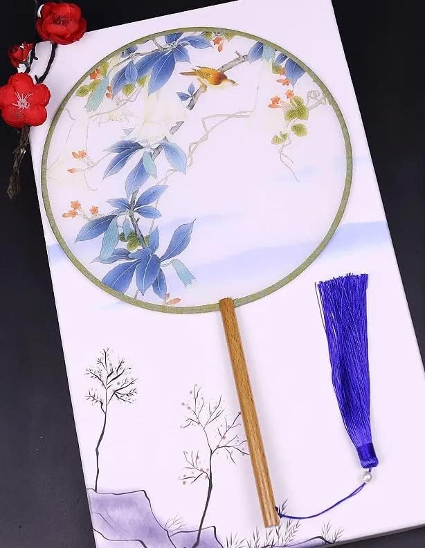 Fã de mão redonda translúcida do padrão tradicional chinês, para festas, fotografias, atividades de dança e decoração doméstica