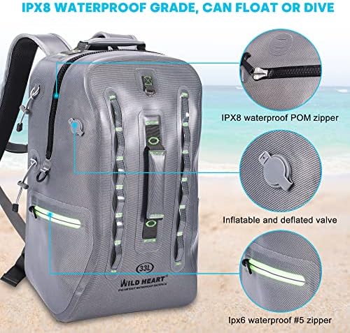 Wild Heart Waterspert e hermeticultura 33L Backpack com recursos de rafting e rastreamento - Perfeito para aventuras