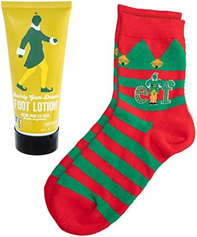 Mad Beauty Warner Bros Elf Movie Footcare & Sock Set, Loção Swirly Gum Drop Scent, hidratar, revitalizar, relaxar, descontrair meias