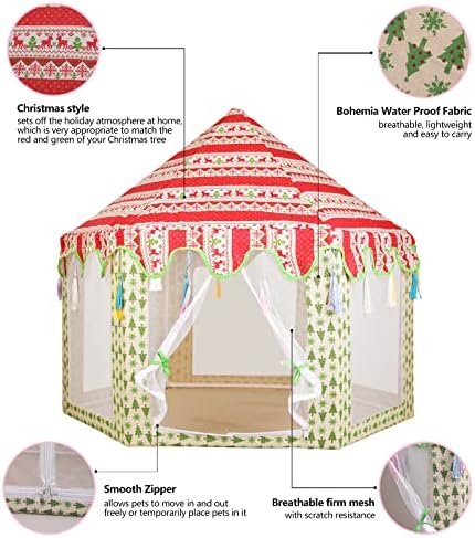 Castelo de estimação extra grande, tenda com bolsa portátil, sala de parto para gatos e cães, estilo de Natal, tampa lavável