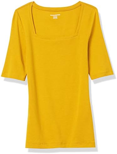 Essentials feminino fino com camiseta de pescoço quadrado de meia manga