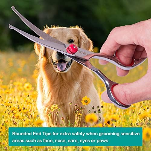 ELFIRLY DOG BROOMING TECISSORS STEND com tesouras de segurança de ponta redonda Preparação de animais de estimação com pente