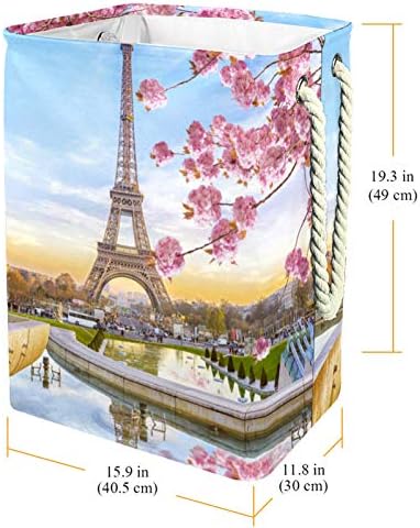Deyya France Paris Eiffel Tower Flower Cenário de lavanderia cesto cesto de altura dobrável para crianças adultas