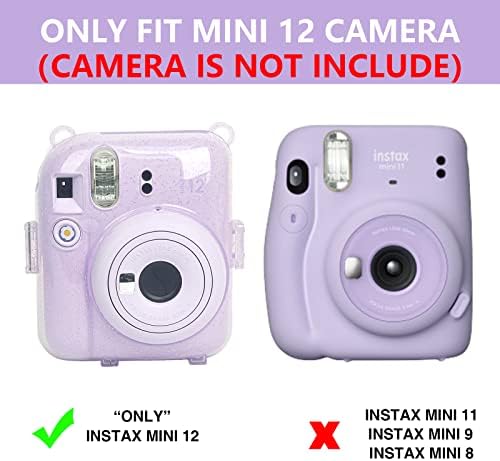 CAIYoule Clear Case para Fujifilm Instax Mini 12 Câmera instantânea, Fuji Instax 12 Caso de glitter com bolso de armazenamento