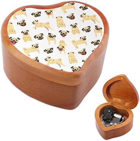 PUG Animal Vintage Wooden Clockwork Box Musical Box em forma de música Caixa de música Presentes para amigos da família