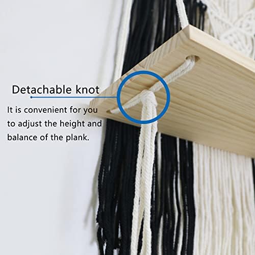 Shampsen Macrame pendurado prateleira preta prateleiras flutuantes prateleira de corda para plantas penduradas de parede decoração