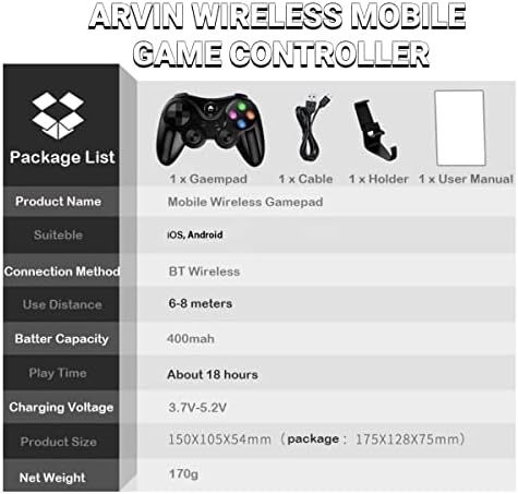 Controlador de jogos móveis Arvin para iPhone & Android com o titular do telefone, o gamepad joystick para iPhone iPhone 14/13/11,