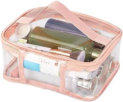 Haoguagua TSA aprovou sacolas de maquiagem de higiene pessoal transparente com zíper e manuseio de saco de cosméticos transparentes
